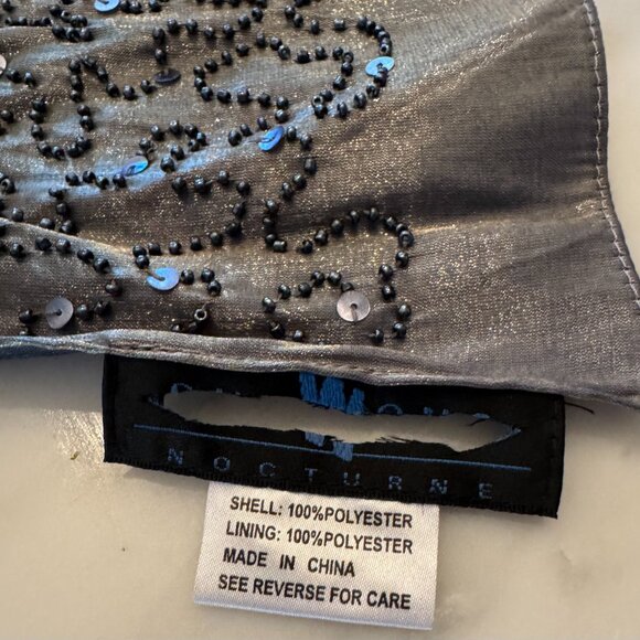 Sue Wong Scarf Dress Metallic Shiny Green Gray Shawl Hand Beaded Large #1 - Picture 10 of 16